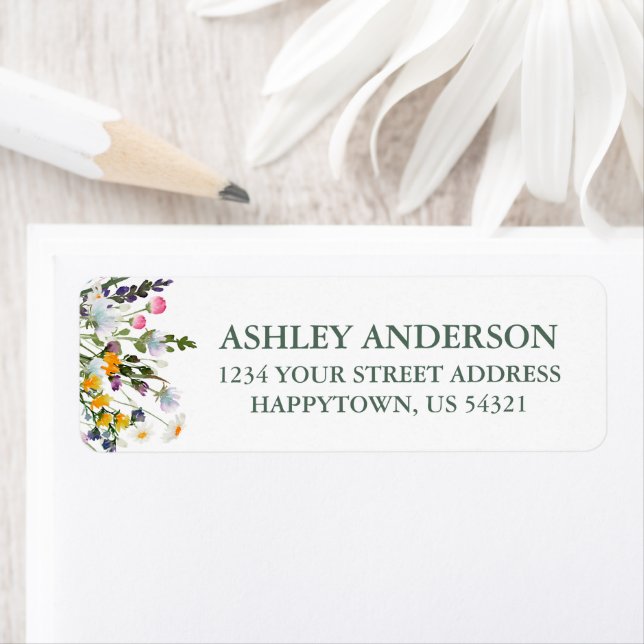 Étiquette Aquarelle Fleurs sauvages Sage Green Adresse de re (En situation)
