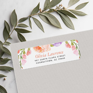 Étiquette Aquarelle Floral Adresse de retour personnalisée