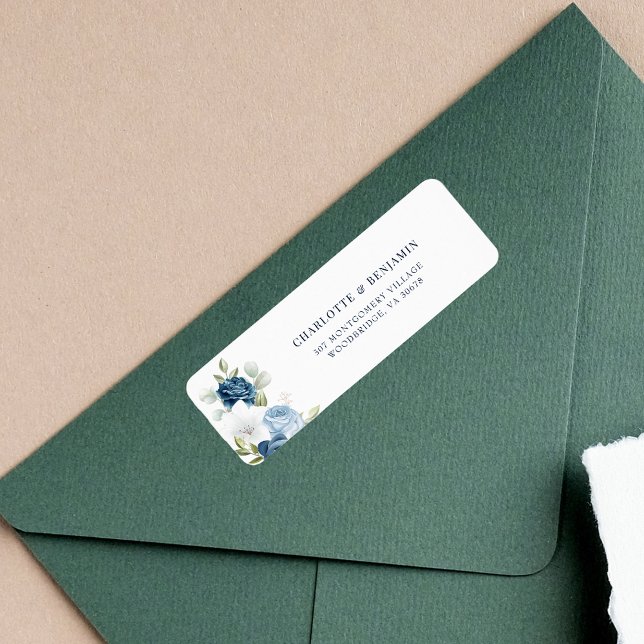 Étiquette Aquarelle Floral Dusty Blue Adresse de retour (Floral Dusty Blue Watercolor Modern Return Address Label)