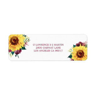 Étiquette Aquarelle Floral Fleurs de soleil Bourgogne Roses