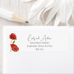 Étiquette Aquarelle Floral Red Poppy Fleurs Mariage Retour