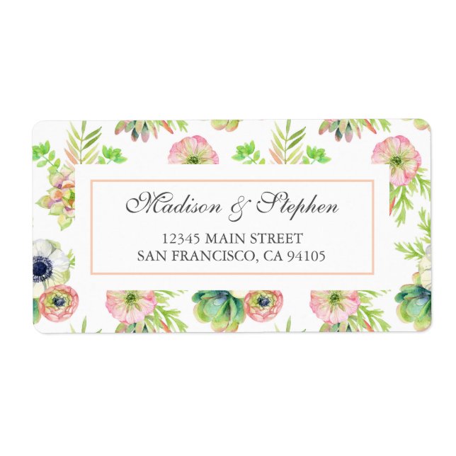 Étiquette Aquarelle Floral & Succulents - Mariage (Devant)