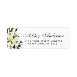 Étiquette Aquarelle Floral Vert Blanc Adresse