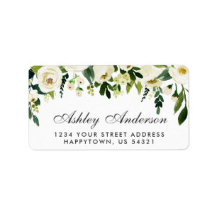 Étiquette Aquarelle Floral Vert Blanc Adresse