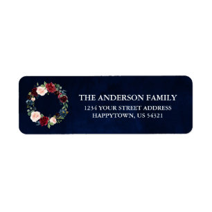 Étiquette Aquarelle Floral Wreath Holiday Blue Adresse
