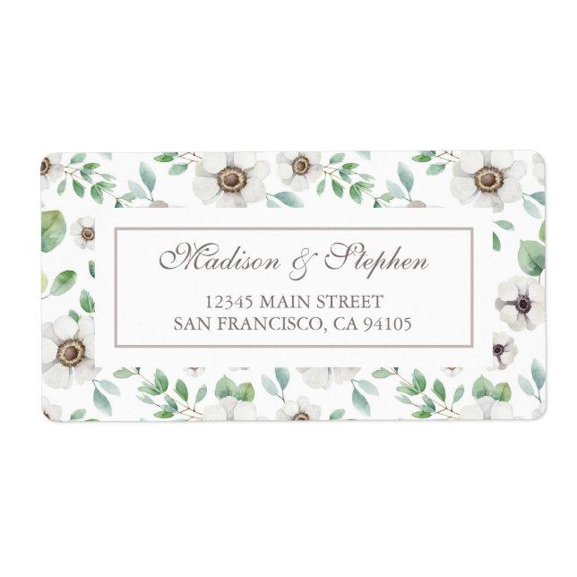 Étiquette Aquarelle florale | Anémonique blanc - Mariage (Devant)