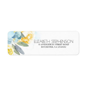 Étiquette Aquarelle florale bleu et jaune