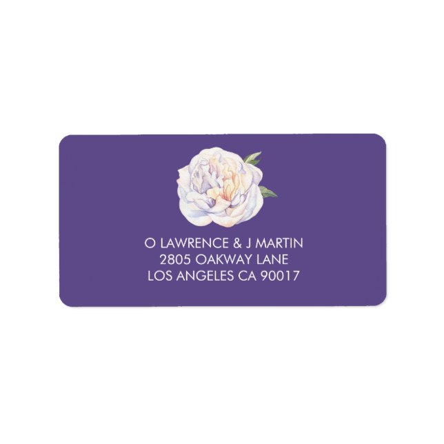 Étiquette Aquarelle florale de pivoine violet pourpre (Devant)
