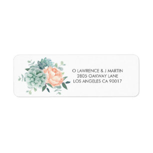 Étiquette Aquarelle florale de Succulents de pivoine
