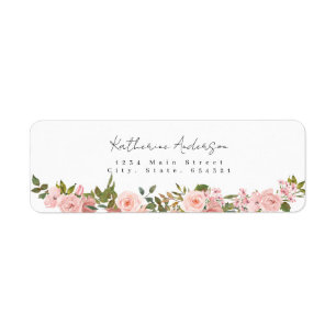 Étiquette Aquarelle Florale Fleur rose Adresse de retour Lab