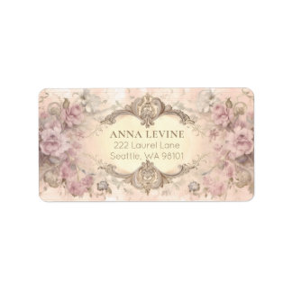 Étiquette Aquarelle florale rose antique Cadre romantique