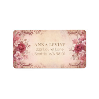 Étiquette Aquarelle florale rose rouge bleu Romantique cadre