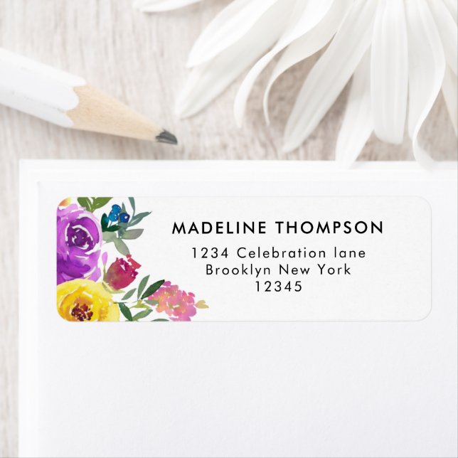 Étiquette Aquarelle florale rose violet simple tendance (En situation)