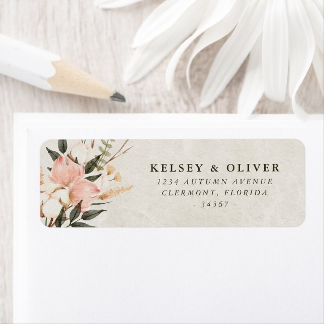 Étiquette Aquarelle Flush Flowers Mariage Bride Groom (En situation)