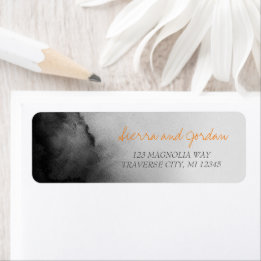 Étiquette Aquarelle foncée Halloween Mariage noir orange