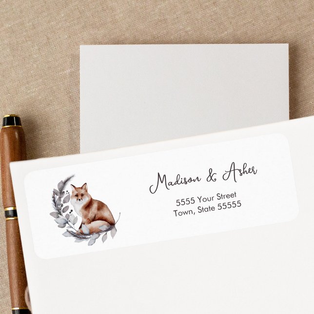 Étiquette Aquarelle Fox Moderne Foliage d'hiver Botanique (Créateur téléchargé)