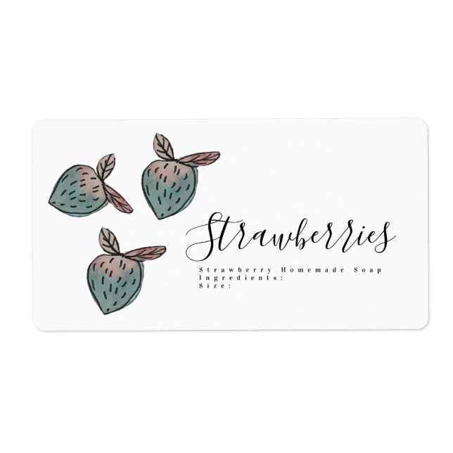 Étiquette Aquarelle Fraise Doodle Rose Bleu Savon (Devant)