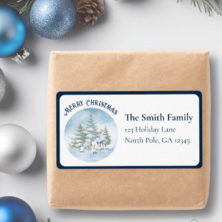 Étiquette Aquarelle frontière Bois Animaux Noël