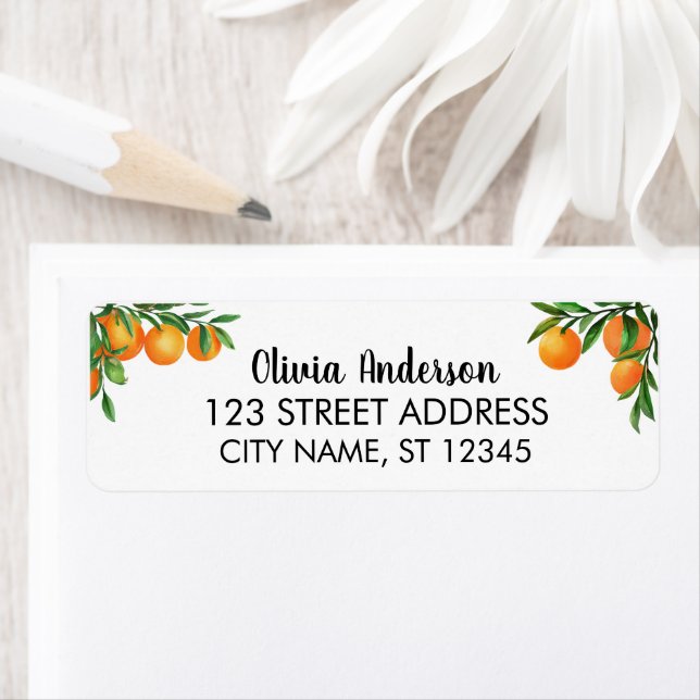 Étiquette Aquarelle Fruit Orange Adresse de retour Label (En situation)