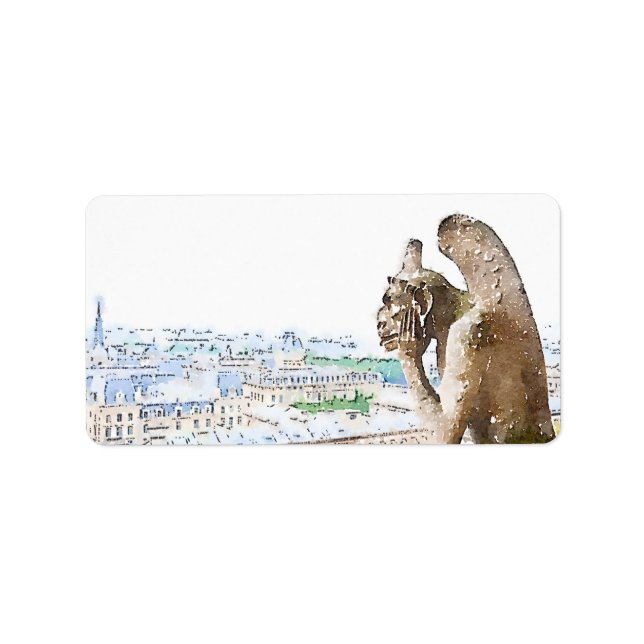 Étiquette Aquarelle Gargoyle de Notre-Dame (Devant)