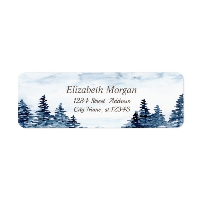 Étiquette Aquarelle hiver Wonderland, Forêt (Devant)