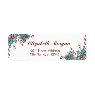 Étiquette Aquarelle Holly Berries Noël