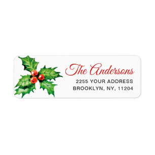 Étiquette Aquarelle Holly Berry Adresse de retour