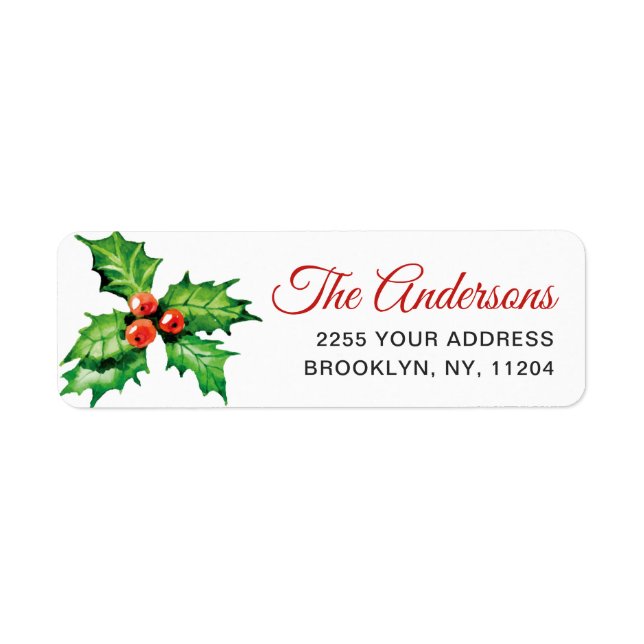 Étiquette Aquarelle Holly Berry Adresse de retour (Devant)