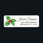 Étiquette Aquarelle Holly Berry Adresse de retour<br><div class="desc">Aquarelle Holly Berry Christmas Retourner l'adresse étiquette.</div>