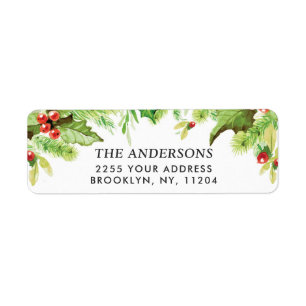 Étiquette Aquarelle Holly Berry Adresse de retour