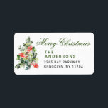 Étiquette Aquarelle Holly Christmas Tree Retourner l'adresse<br><div class="desc">Aquarelle Holly Christmas Tree Retourner l'adresse étiquette. Personnalisez votre étiquette d'adresse de retour de vacances avec cette couronne de fruits blancs d'aquarelle rouge et votre photo.</div>