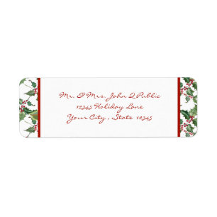 Étiquette Aquarelle Holly et Berries rouges