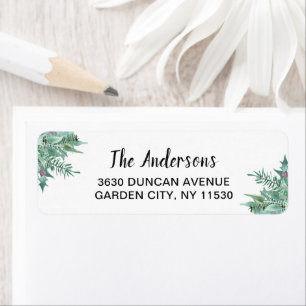 Étiquette Aquarelle Holly Greenery Noël Adresse de retour