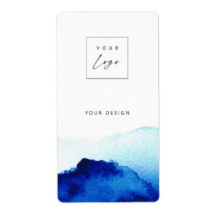 Étiquette Aquarelle Indigo Blue Custom Logo & Text Product