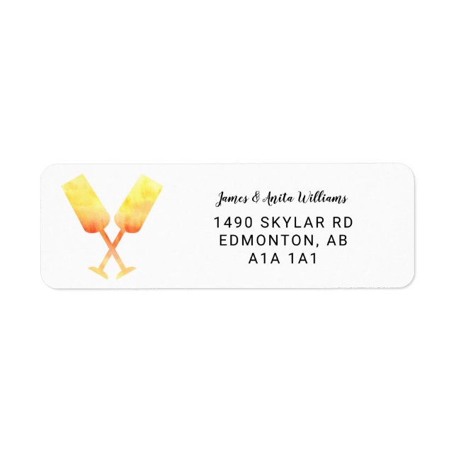 Étiquette aquarelle jaune orange champagne verre nouvelle an (Devant)