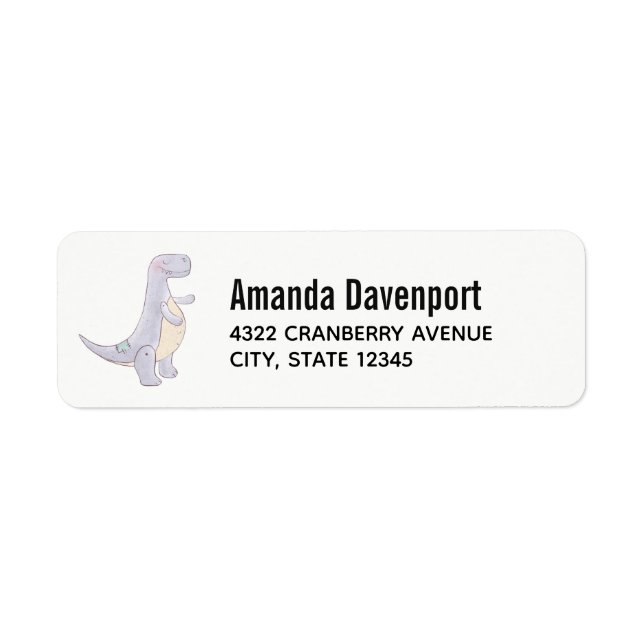 Étiquette Aquarelle Jouet Dinosaure Gris Cute (Devant)