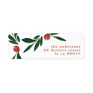 Étiquette Aquarelle Joyeux Noël Baies adresse de retour