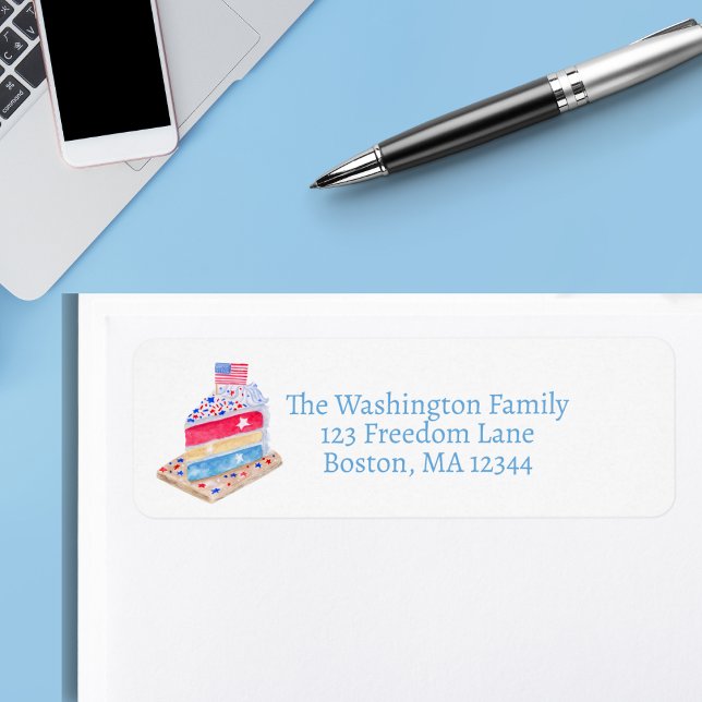 Étiquette Aquarelle Juillet 4 Fête du gâteau (Créateur téléchargé)