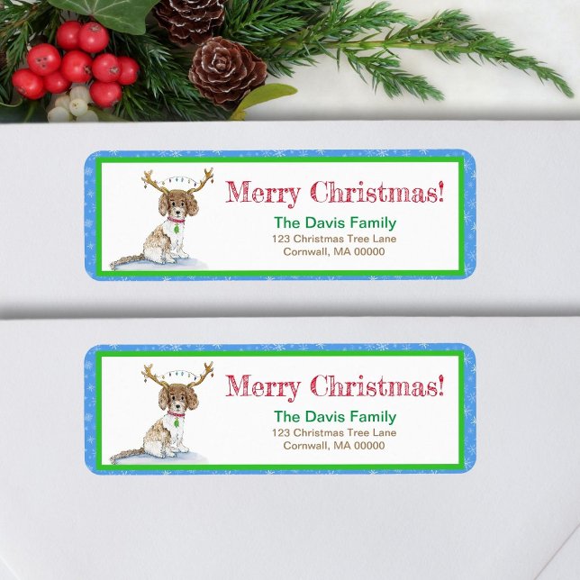 Étiquette Aquarelle Labradoodé Feux de Noël Antlers La (Créateur téléchargé)