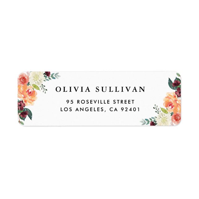 Étiquette Aquarelle L'automne fleurit Bouquet floral (Devant)