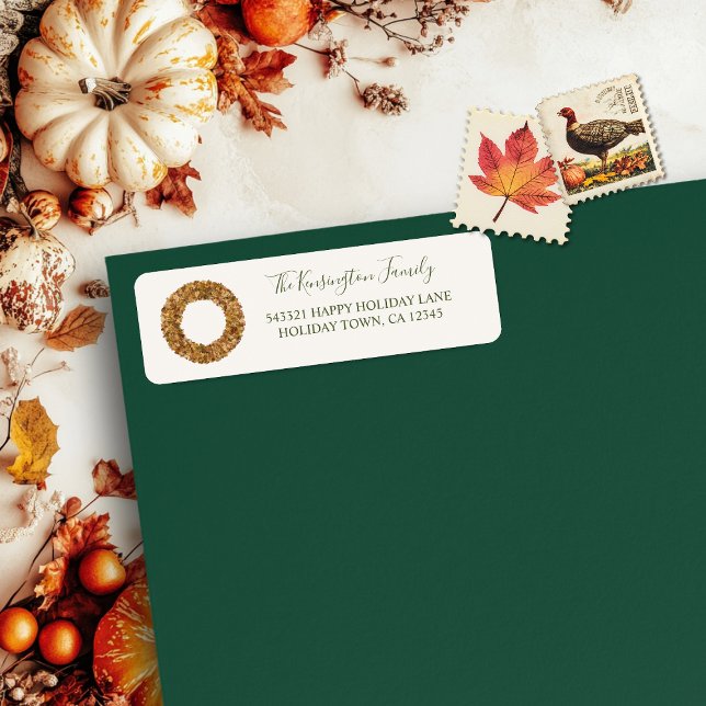 Étiquette Aquarelle L'automne quitte Thanksgiving Wreath (Watercolor Autumn Leaves Thanksgiving Wreath Return Address labels)