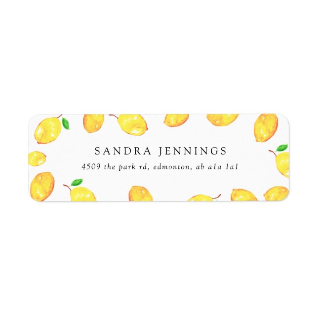 Étiquette Aquarelle Lemon Elégante Bordure Minimale Chic (Devant)