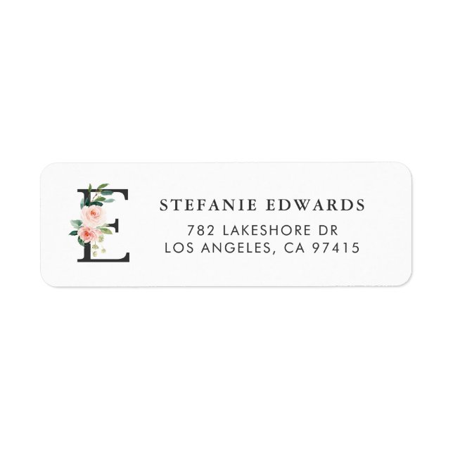 Étiquette Aquarelle lettre E monogramme Jolies fleurs (Devant)