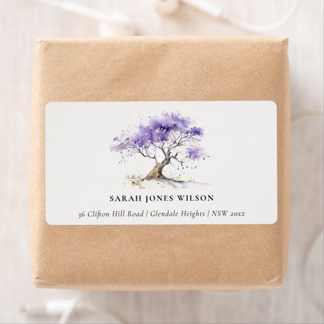 Étiquette Aquarelle Lilac minimale Jacaranda Arbre Adresse (En situation)