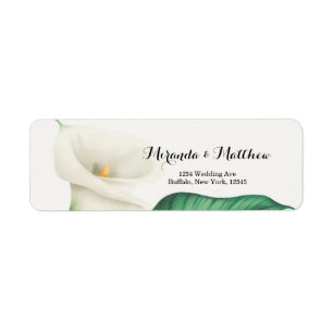 Étiquette Aquarelle Lit blanc avec Mariage de feuillage vert