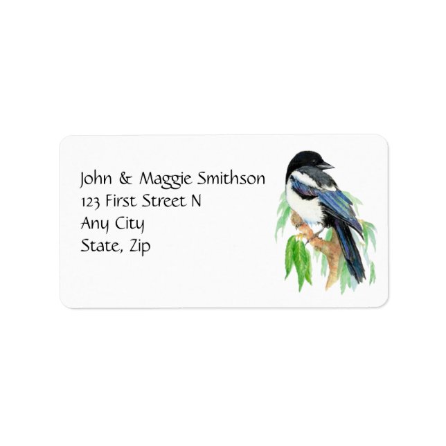 Étiquette Aquarelle Magpie Garden Bird Adresse personnalisée (Devant)