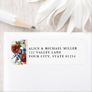 Étiquette Aquarelle marine et rouille Fleurs Boho Adresse bl