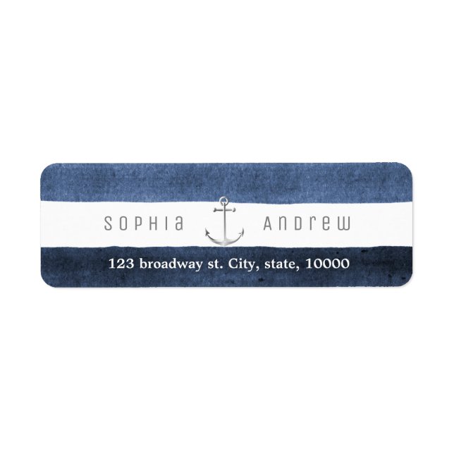 Étiquette Aquarelle marine rayures marine mariage plage naut (Devant)