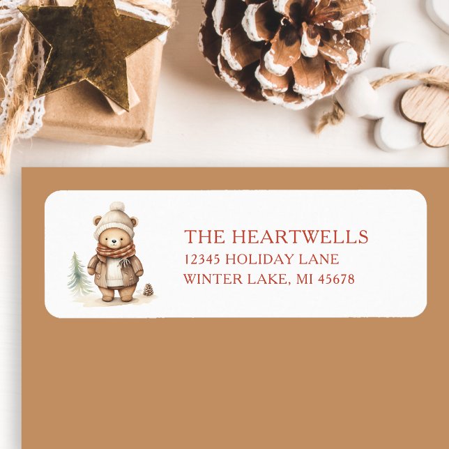 Étiquette Aquarelle mignonne Ours Noël Adresse de retour (Créateur téléchargé)