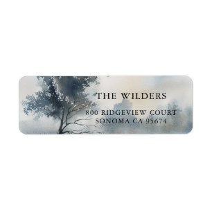 Étiquette Aquarelle Misty Arbres Adresse de retour